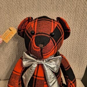 Heritage Red and Black Plaid Teddy Bear. Perfect holiday gift. Approx 16 x 10